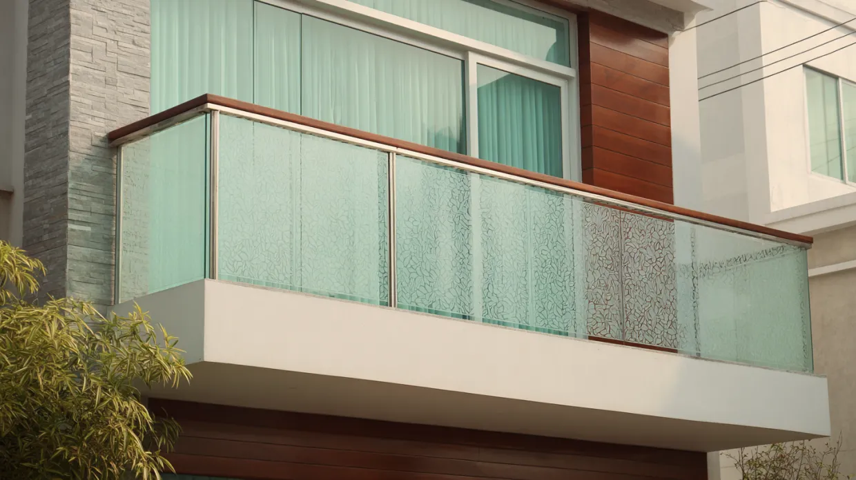 balcony window with large clear glass panels and sliding mechanism