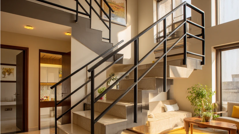 vertical bar pattern featured in basic iron stair railing design
