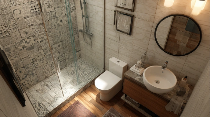 Compact bath cum powder room design
