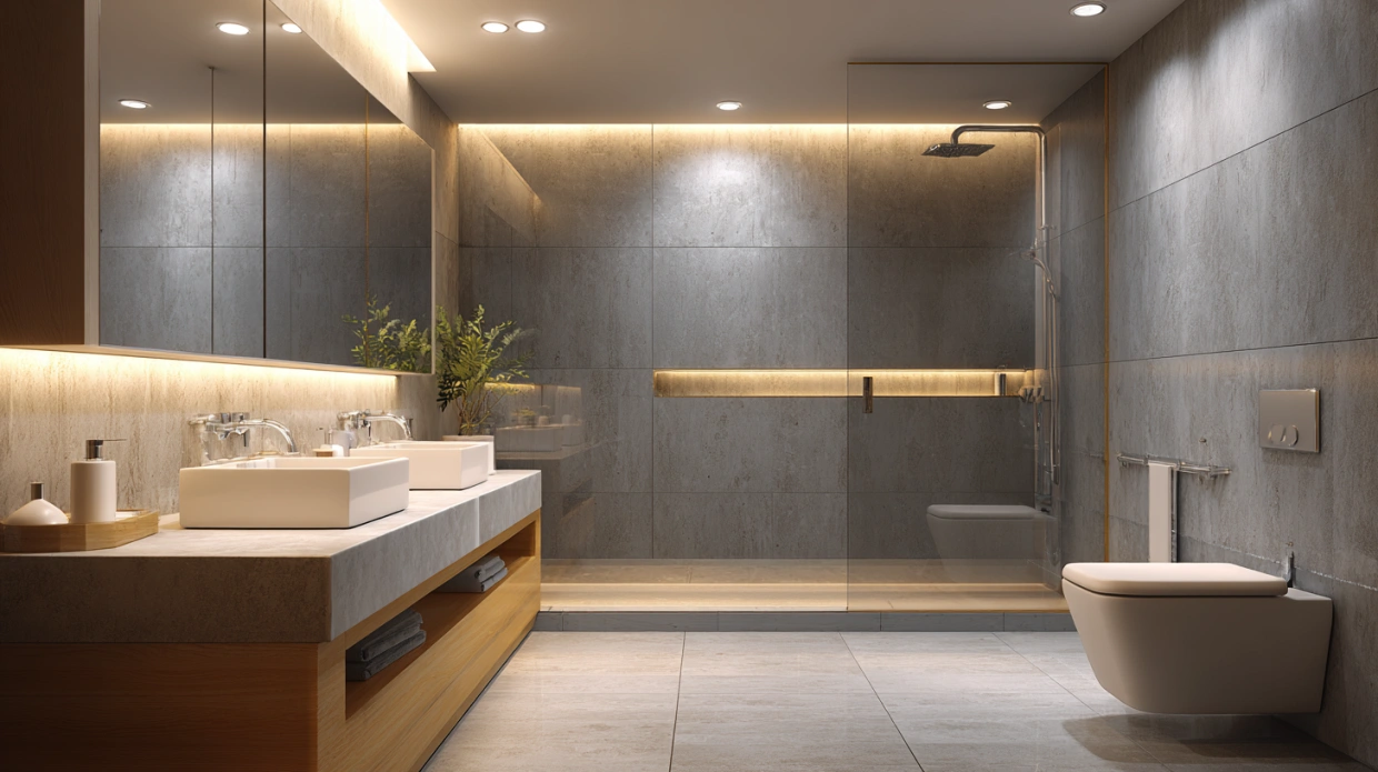 Bathroom with moisture-resistant ceiling design