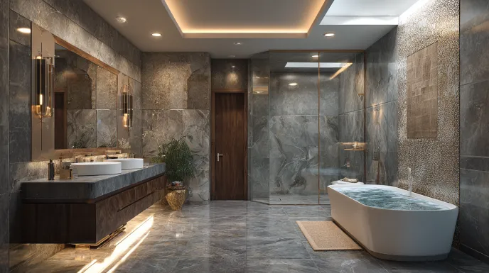 Elegant bathroom interior design with glass shower