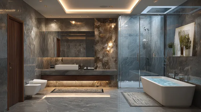 Spacious layout in luxury bathroom renovation design
