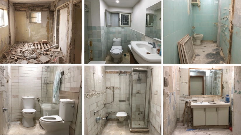 Visual stages of a full-scale Indian bathroom renovation
