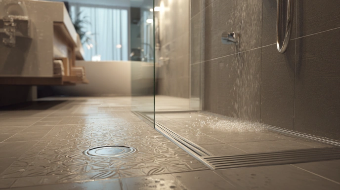 Bathroom with anti-slip tiles and proper drainage