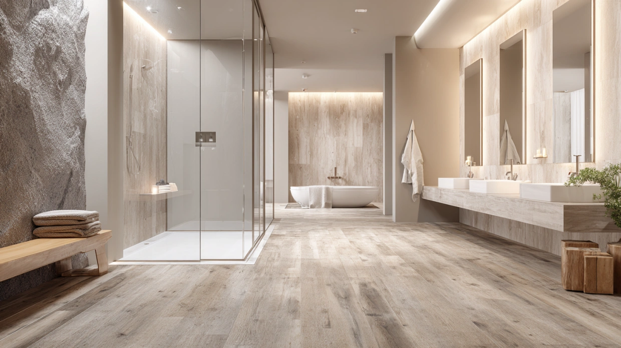 Bathroom with waterproof vinyl flooring
