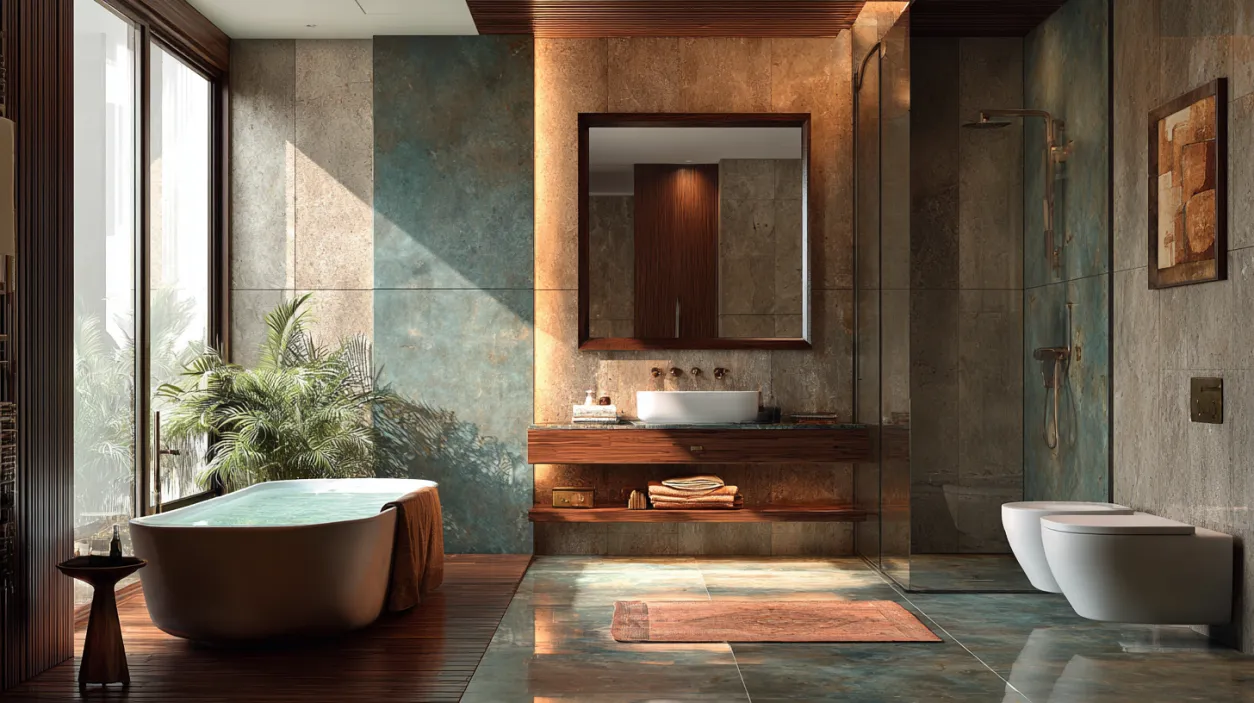 Modern luxury bathroom design with a freestanding tub