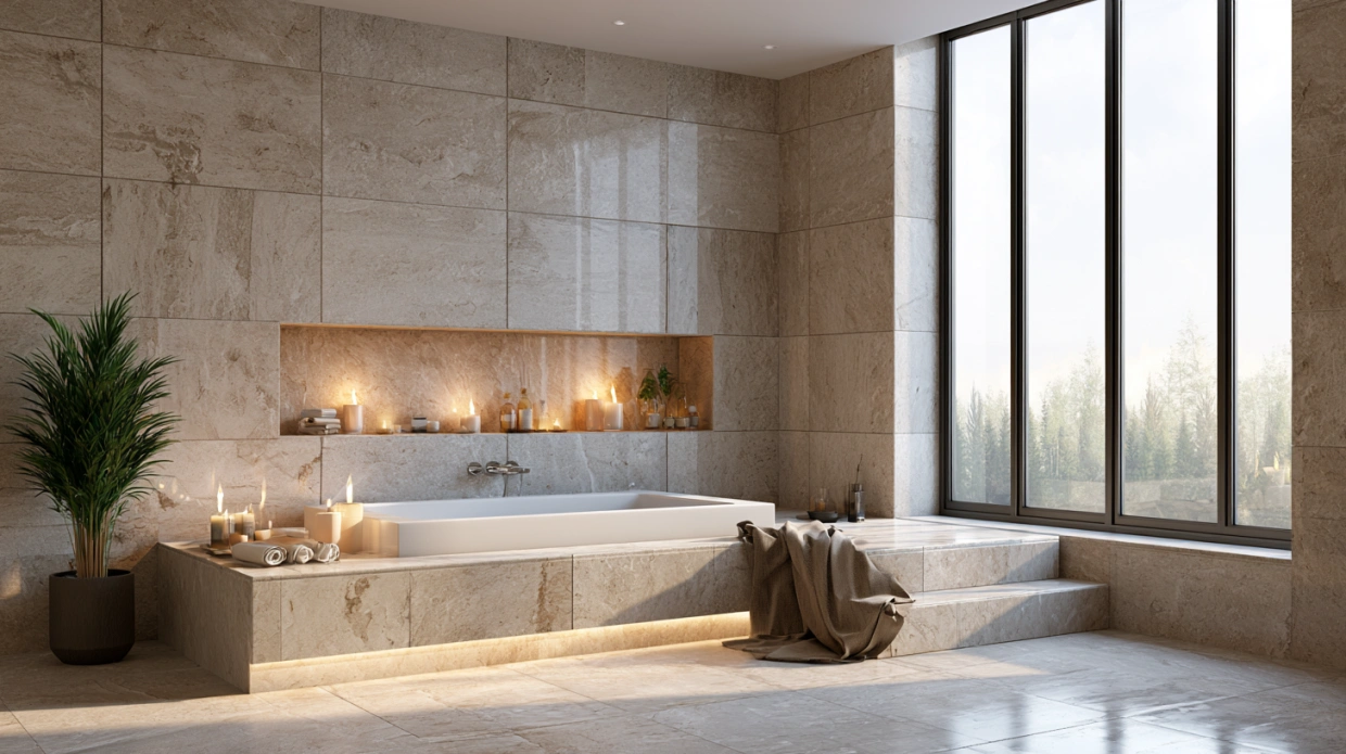 Bathtub niche with elegant storage details