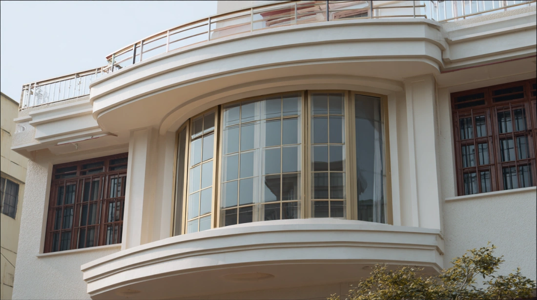Elegant white bay windows for a spacious balcony