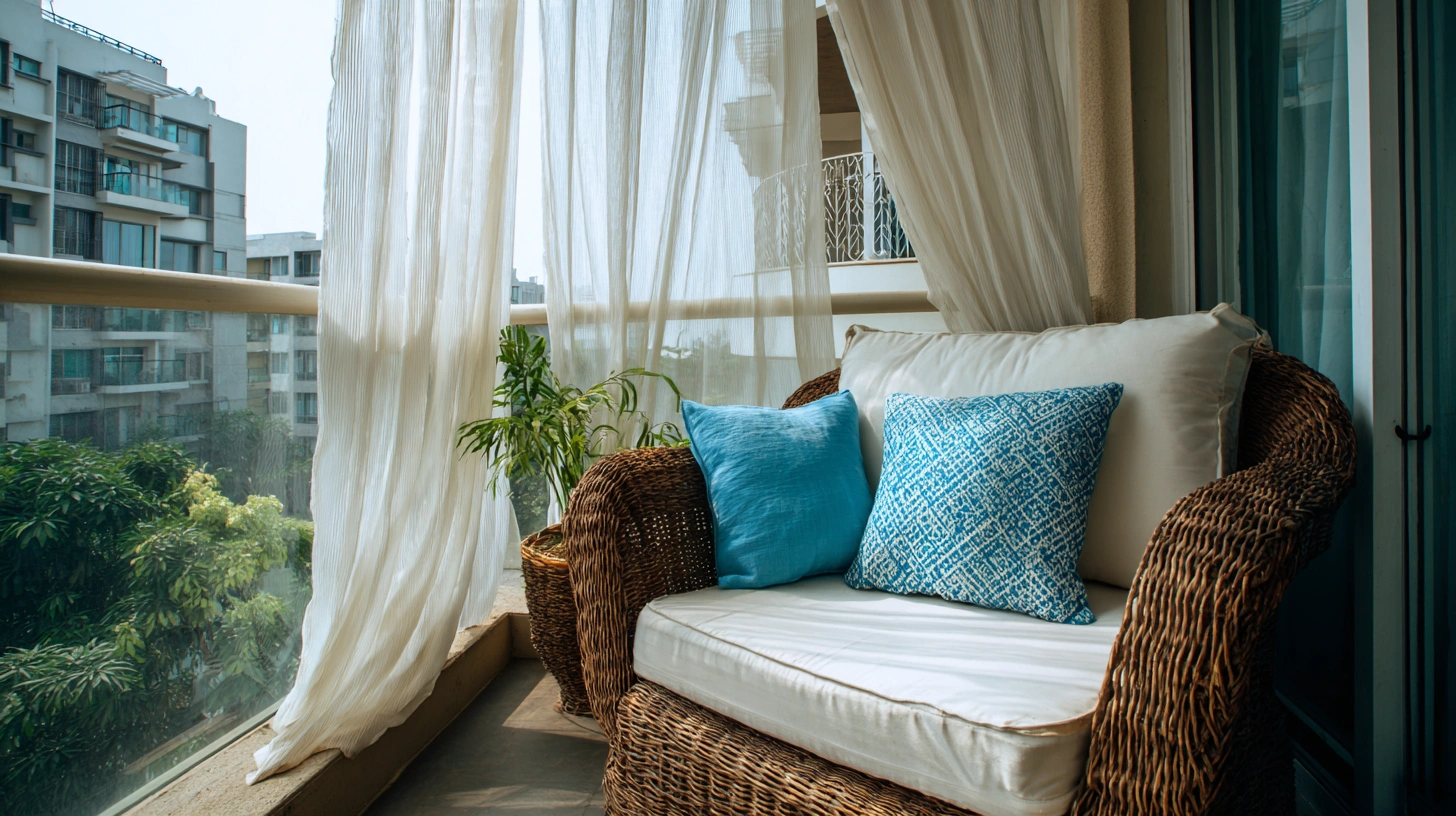 Beach theme balcony sitout with wicker chair
