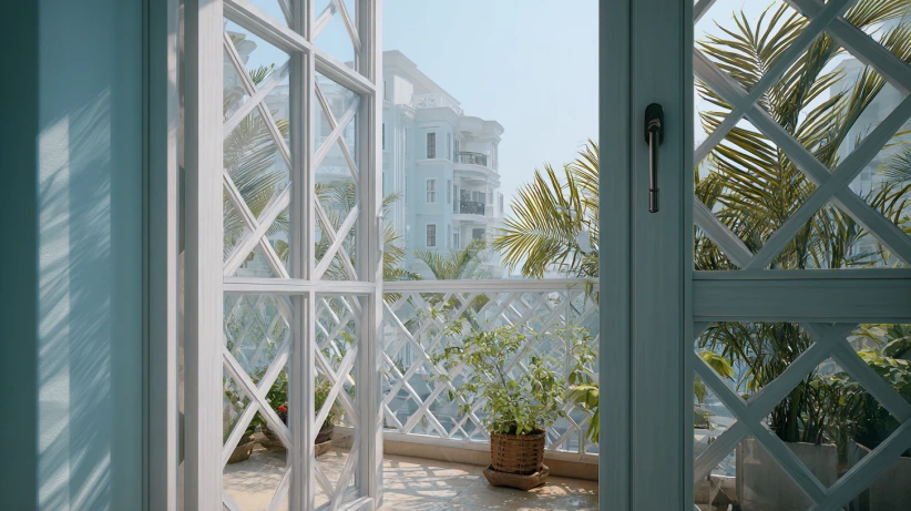 beach-inspired pattern featured in a fresh window grill design