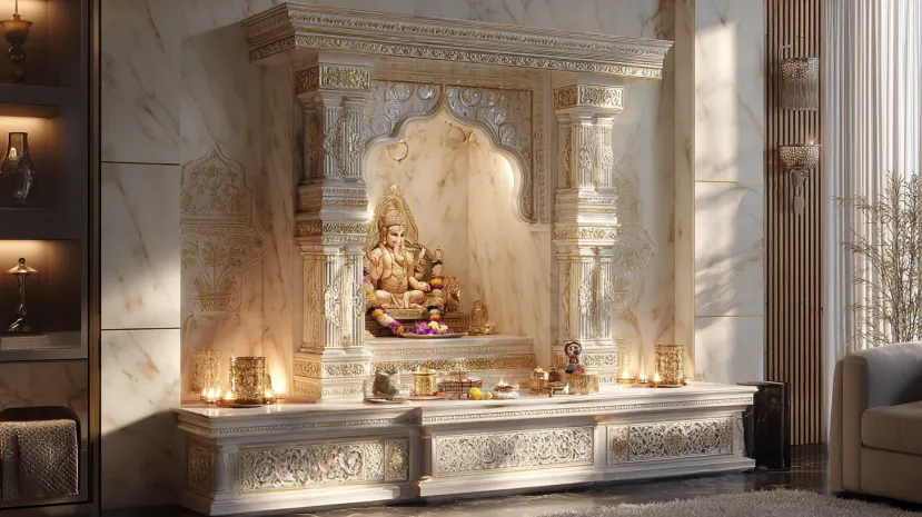 beautiful frame marble pooja mandir design for home interiors