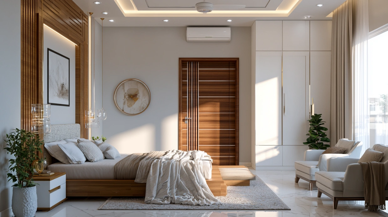 Wooden double bedroom door with modern design
