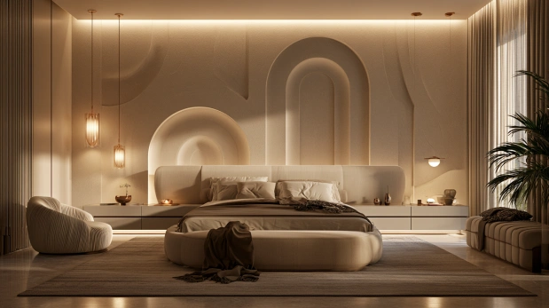 Decorative plaster bedroom headboard