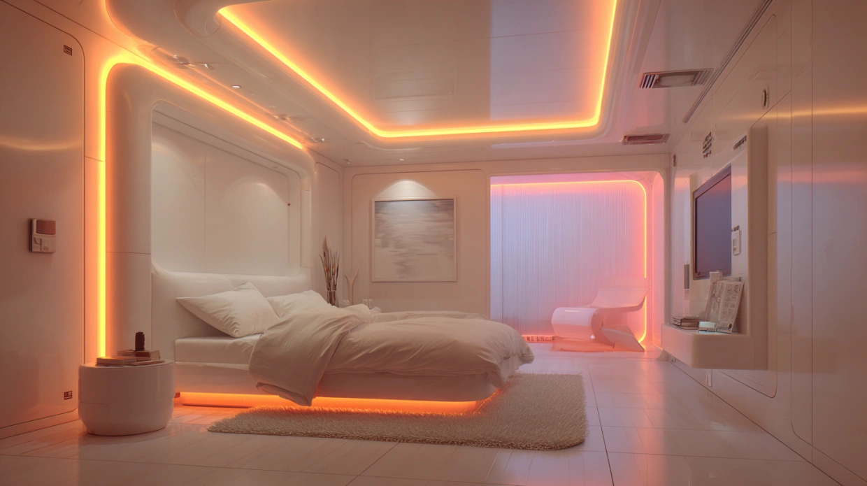 Bedroom with a smart adjustable lighting system