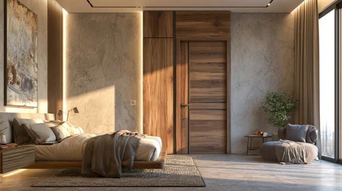 Laminate bedroom door with oak wood texture