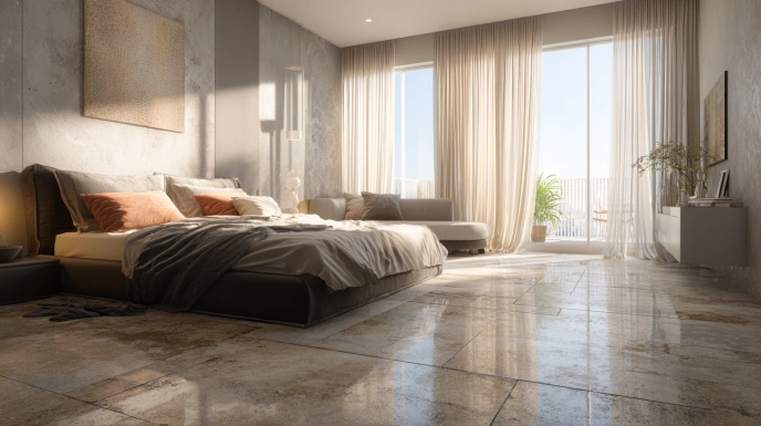 Bedroom with modern tile flooring