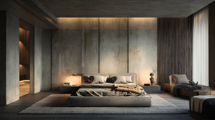 Luxury bedroom with designer furniture focus
