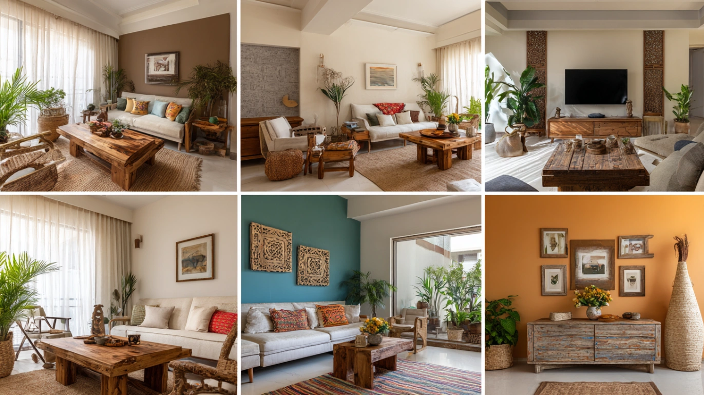 Collage showing six different rustic color schemes