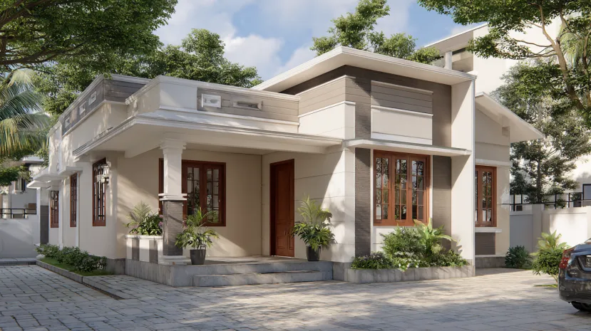 Simple mouldings low-cost normal house front elevation design