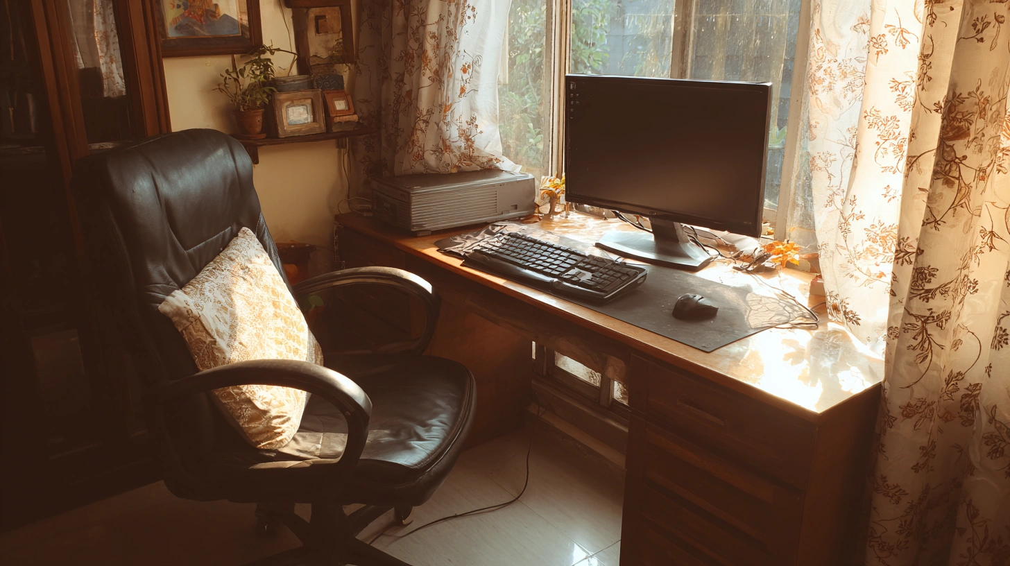 Computer desk placed near window and socket