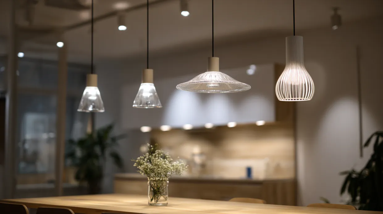 modern ceiling LED lights arranged flexibly with adjustable panels and varied shapes