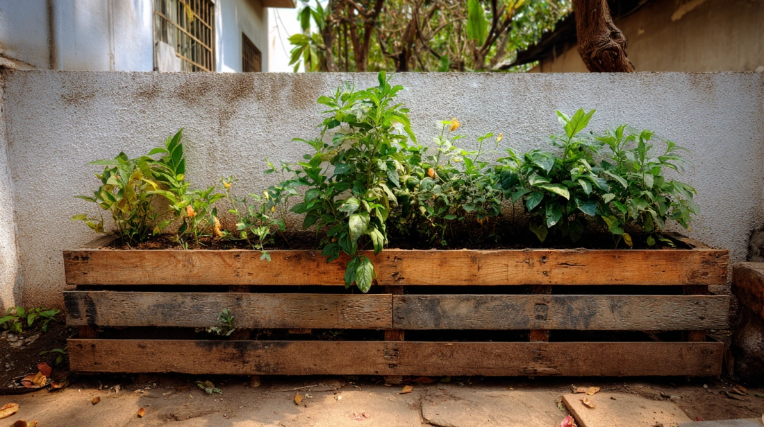 Wooden pallet turned into large garden planter box