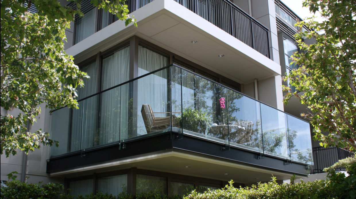 Black And White Aesthete Glass Balconies Design for the Balcony Railing