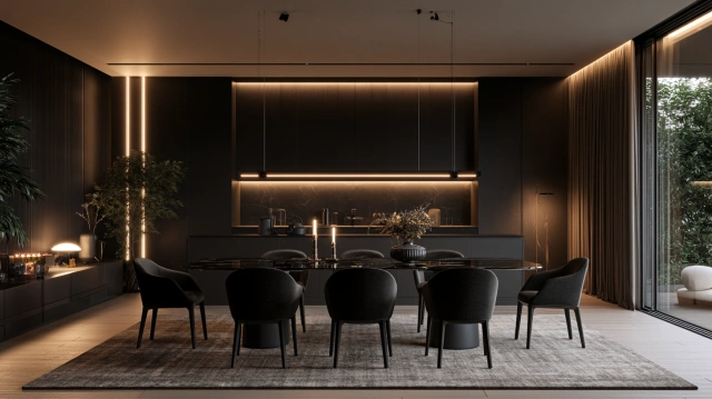 Black glass dining table