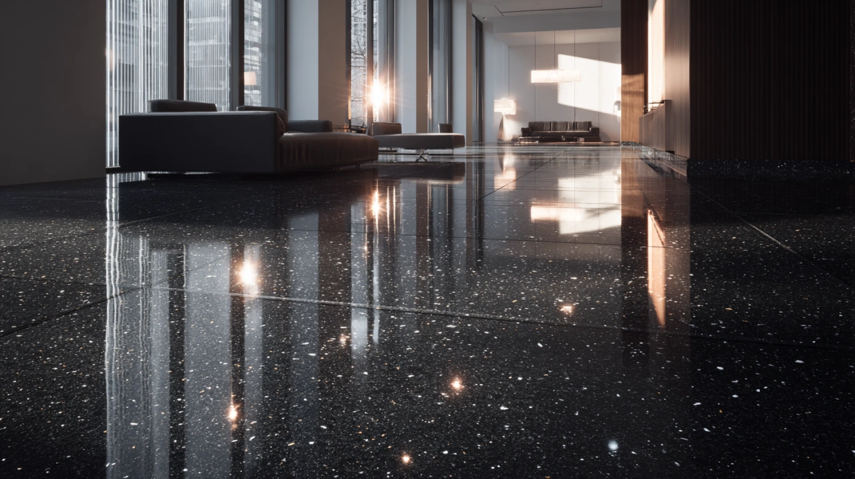 Black granite flooring in modern luxury interior