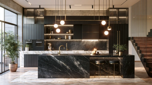 Black and white marble kitchen design