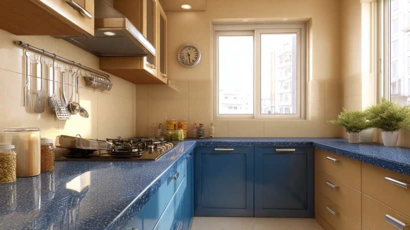 blue granite surface in a modern kitchen counter granite design
