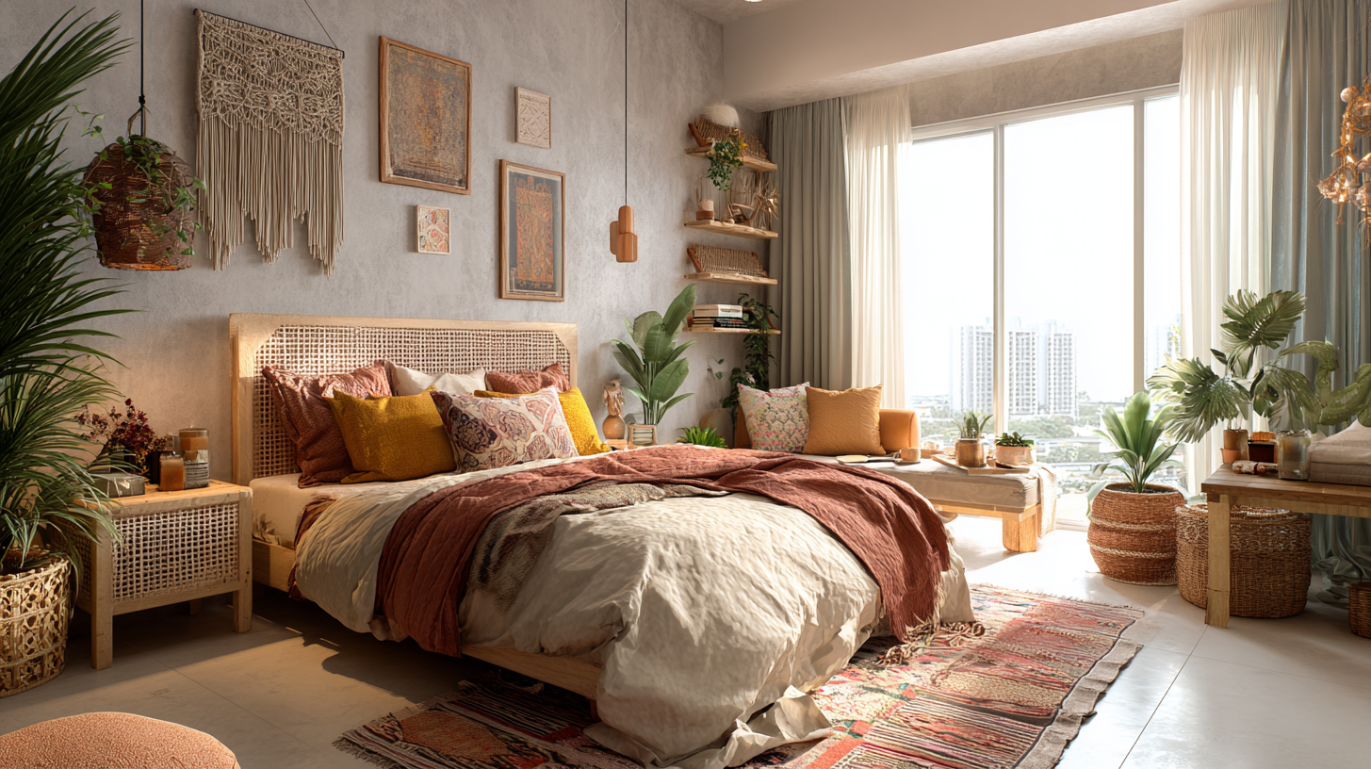 Boho style 1 BHK bedroom