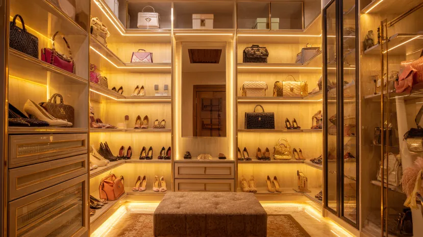 Boutique-style wardrobe inside design for ladies