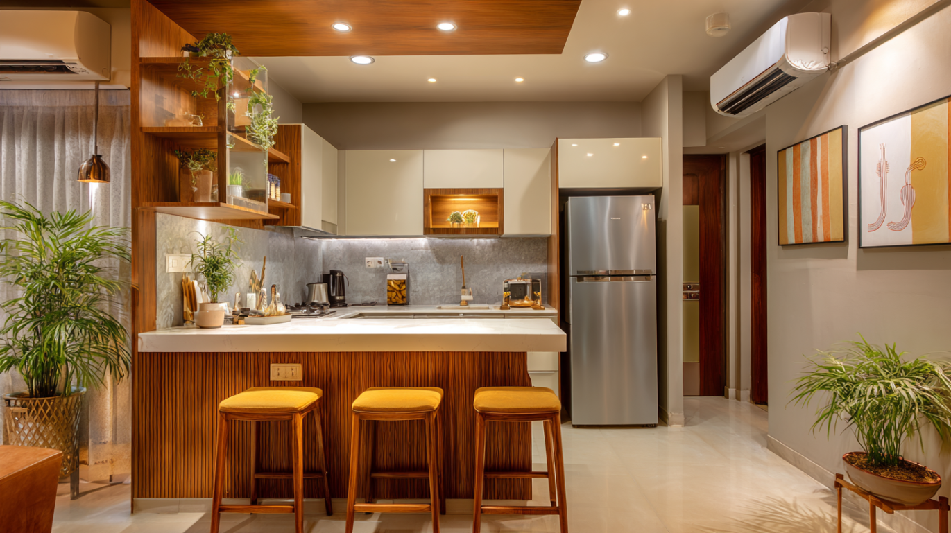 Open kitchen with breakfast counter divider