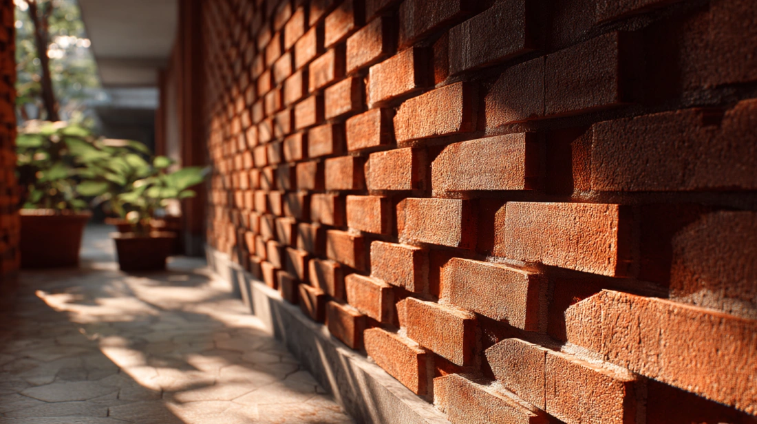 Classic exposed red brick compound wall with modern finishing