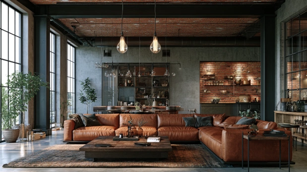 Industrial brick effect wallpaper for urban ceilings.