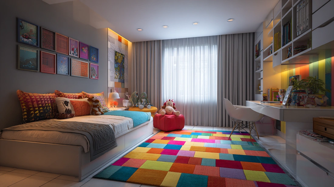 Colourful wool carpet makes kids room safe and cheerful