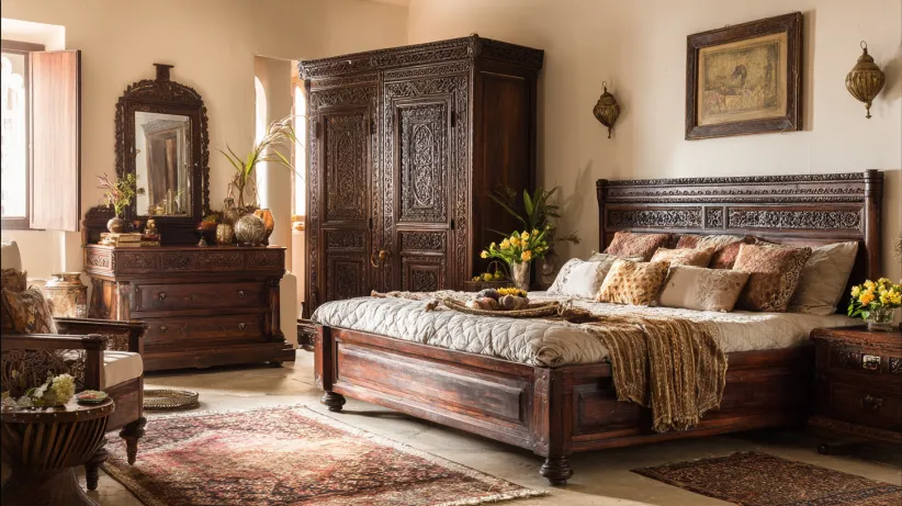 vintage bedroom ideas with antique wooden furniture