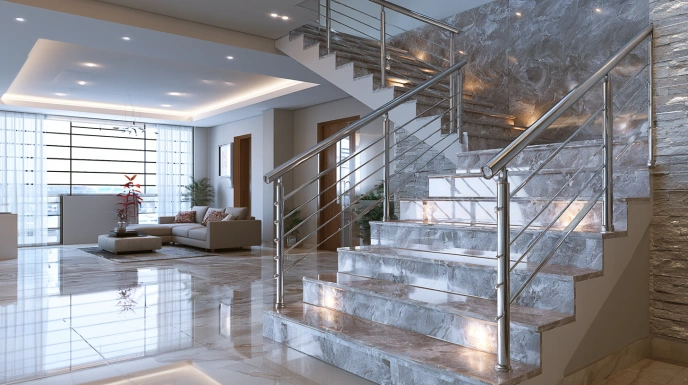 Brown Pearl granite staircase in a modern home