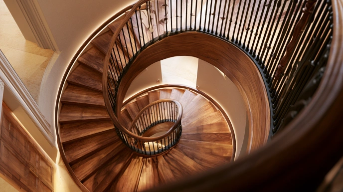 Brown wood stair grill