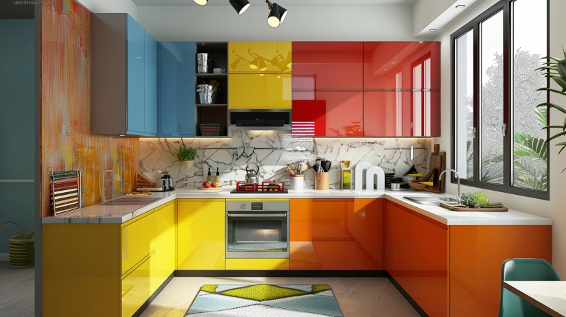 Multi-colored PVC modular kitchen design for budget homes