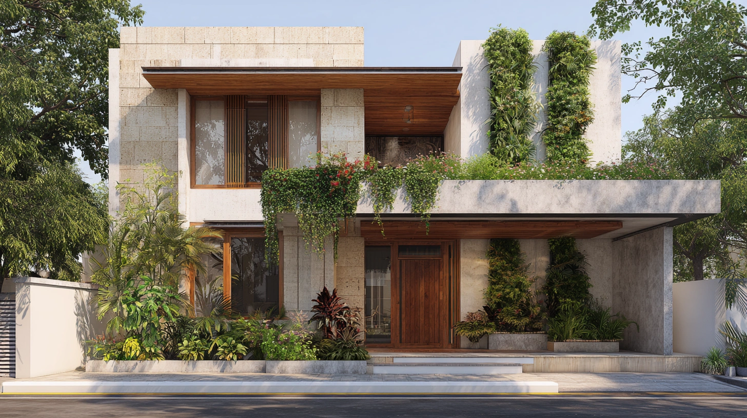 Cement wall with vertical grass design