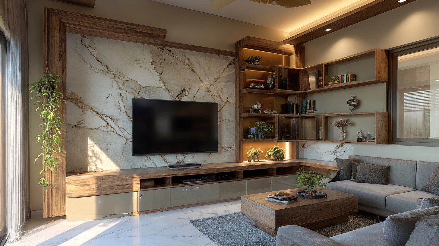 Built-in corner TV unit seamlessly fixed in wall