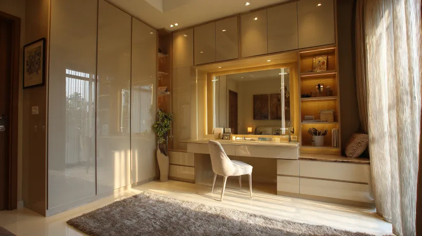 built-in wardrobe with pull-out dressing table for bedroom