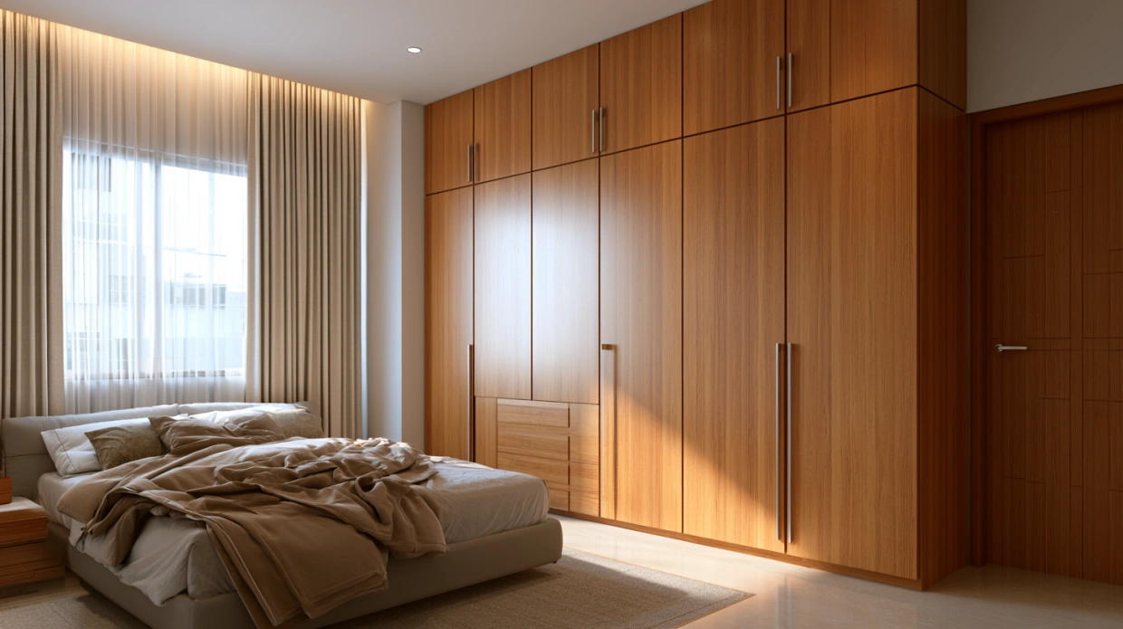 Built-in wardrobes in a modern bedroom