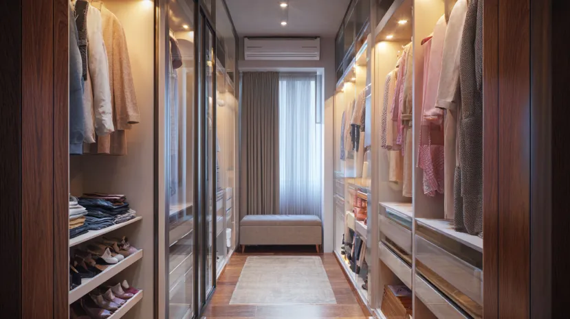 Built-in floor-to-ceiling sliding wardrobe interior for bedroom
