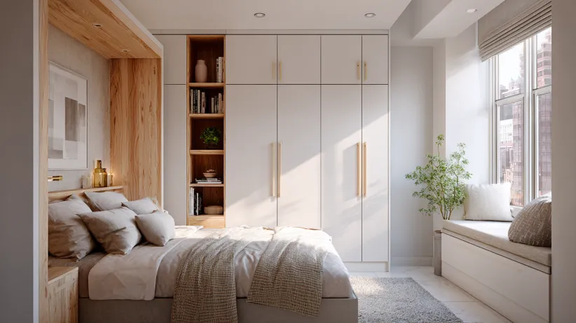 built-in modern wardrobe design for bedroom with sleek finish