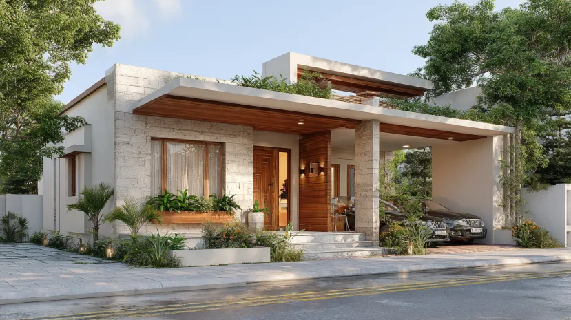 Contemporary single-story bungalow house design with a carport