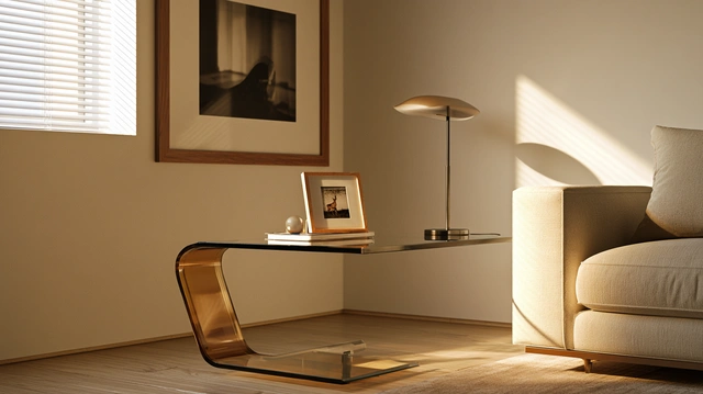 C-shaped glass corner table