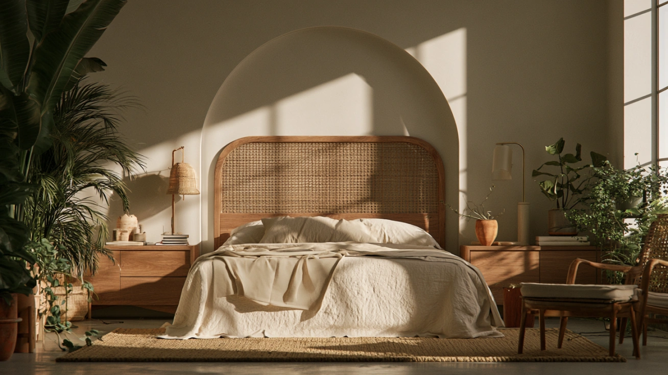 Cane and rattan bedroom headboard